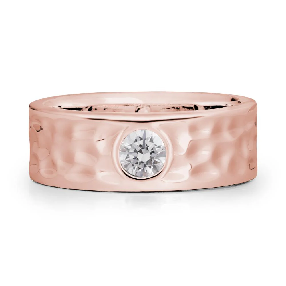 Round Diamond Ring In Hammered Wide Band - Image 5