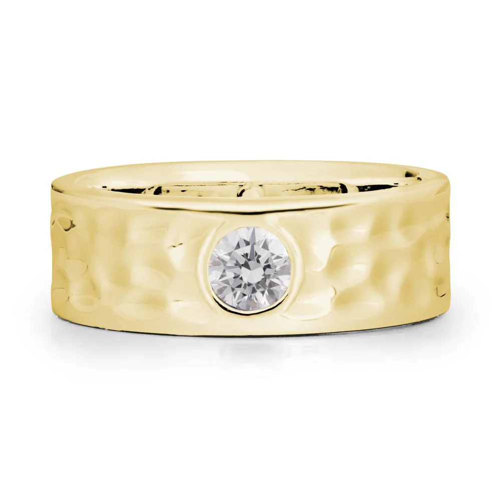 Round Diamond Ring In Hammered Wide Band - Image 7
