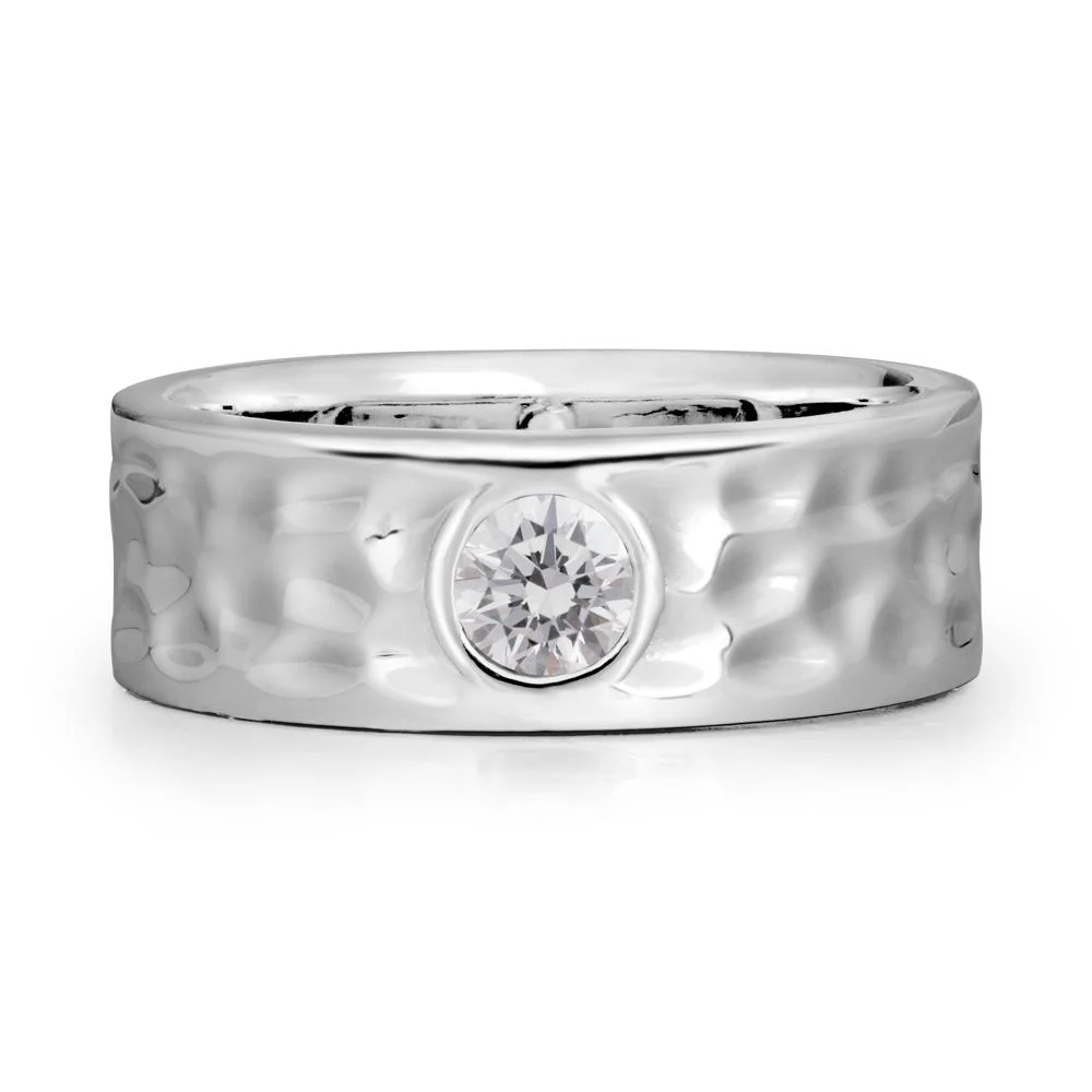Round Diamond Ring In Hammered Wide Band - Image 9