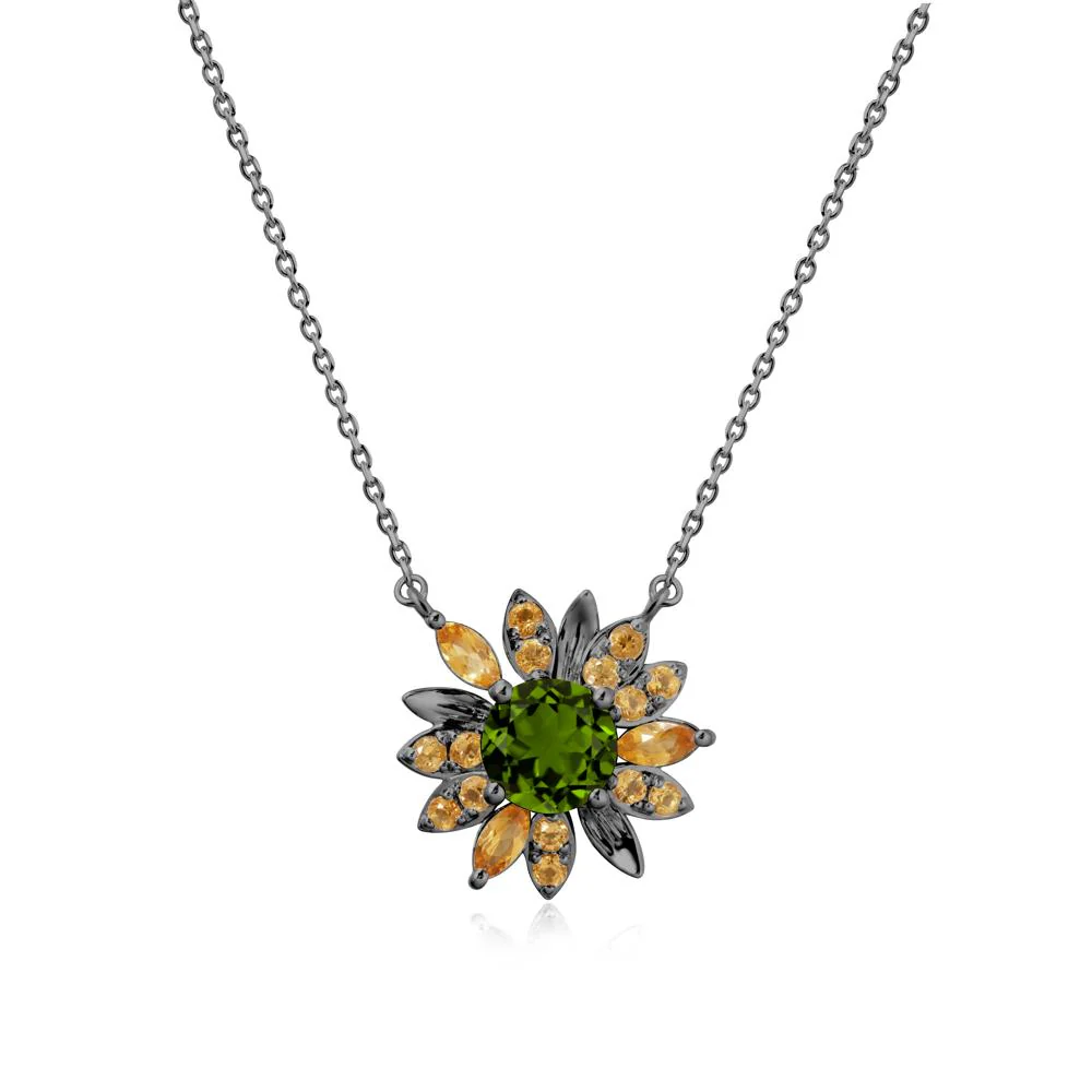 Round Diopside and Citrine Sunflower Necklace - Image 7