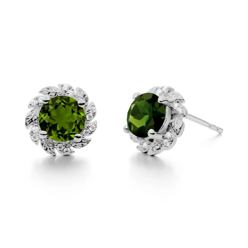 Round Diopside Flower Earrings