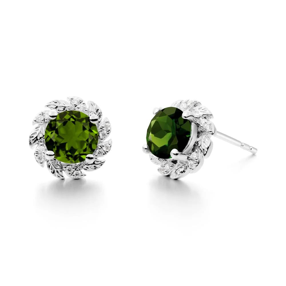 Round Diopside Flower Earrings - Image 3