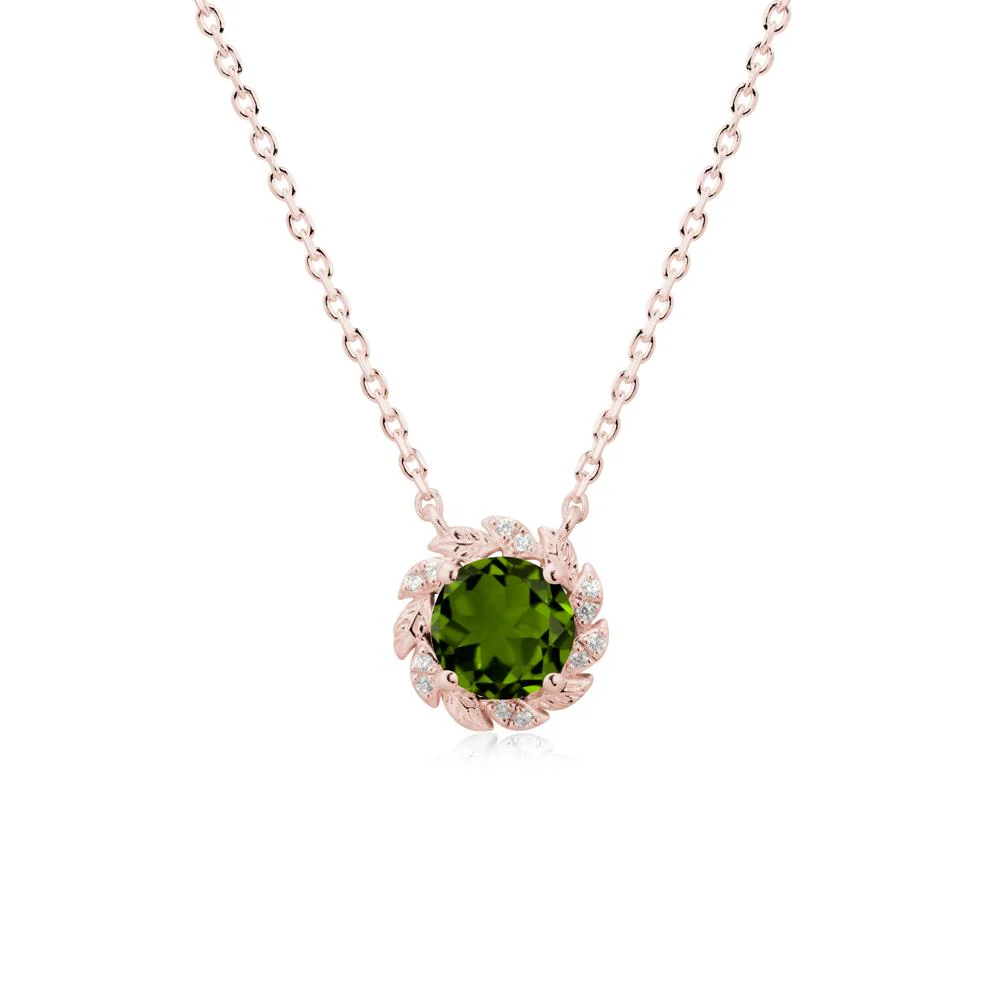 Round Diopside Leaf Halo Necklace - Image 5