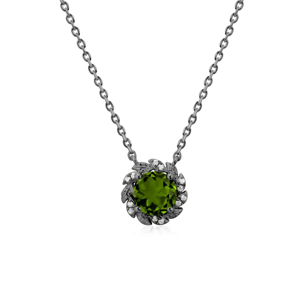 Round Diopside Leaf Halo Necklace - Image 8
