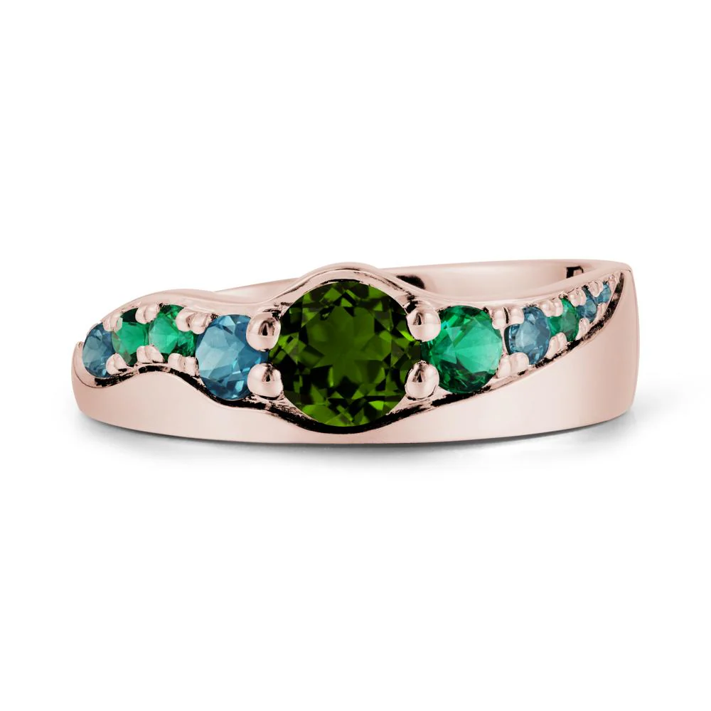 Round Diopside Ring with Wave Band