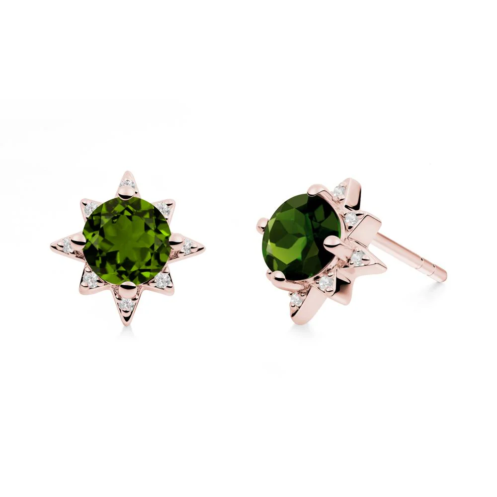 Round Diopside Sunburst Stud Earrings - Image 2