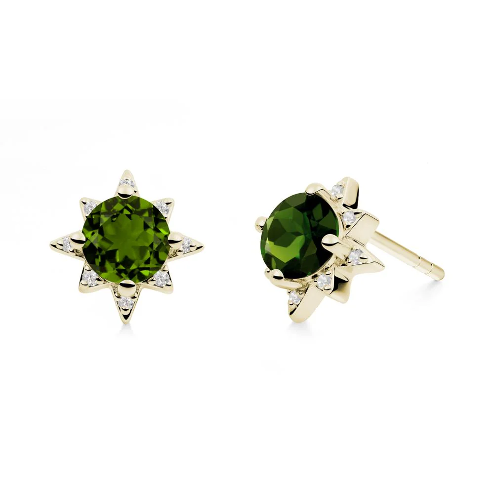 Round Diopside Sunburst Stud Earrings - Image 4