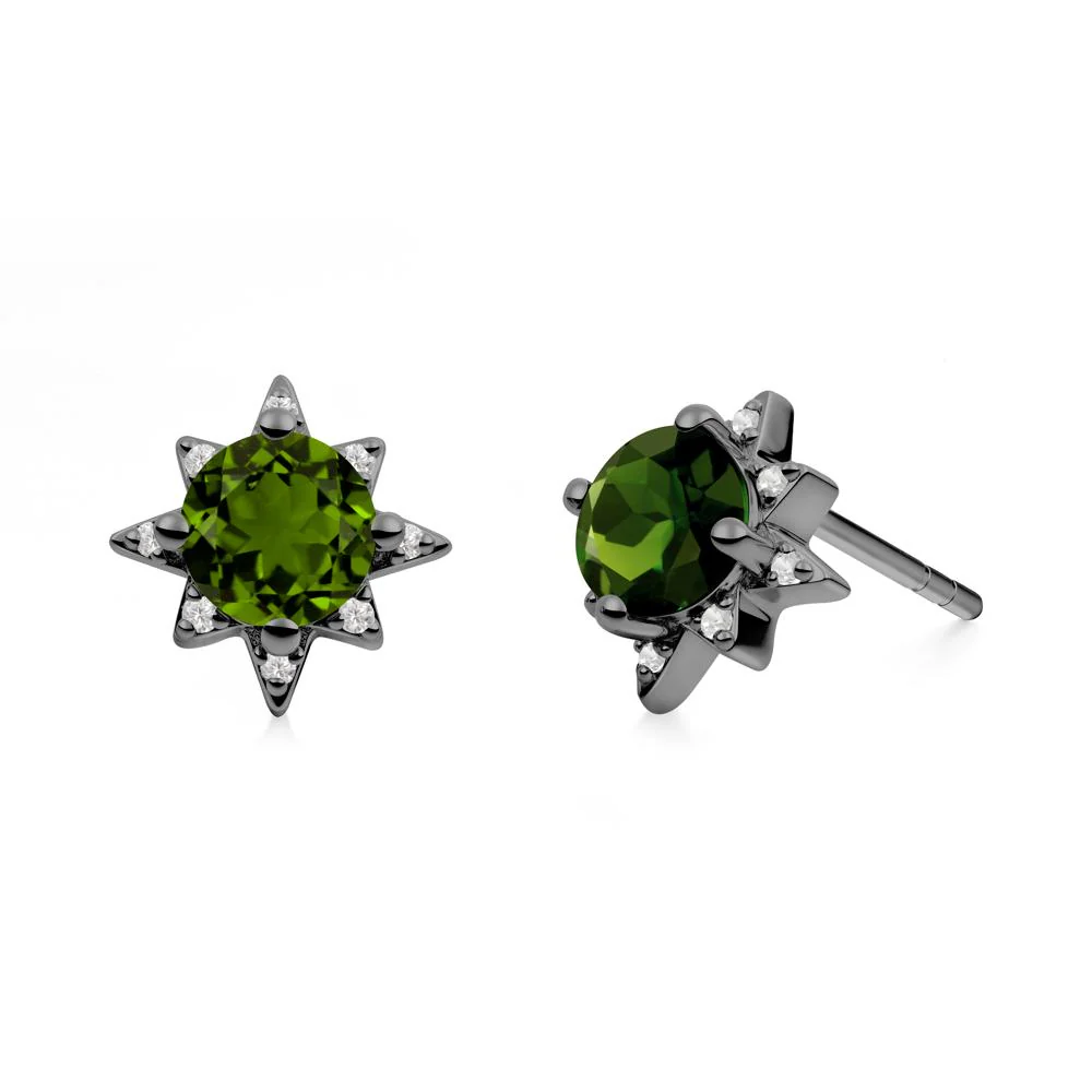 Round Diopside Sunburst Stud Earrings - Image 6