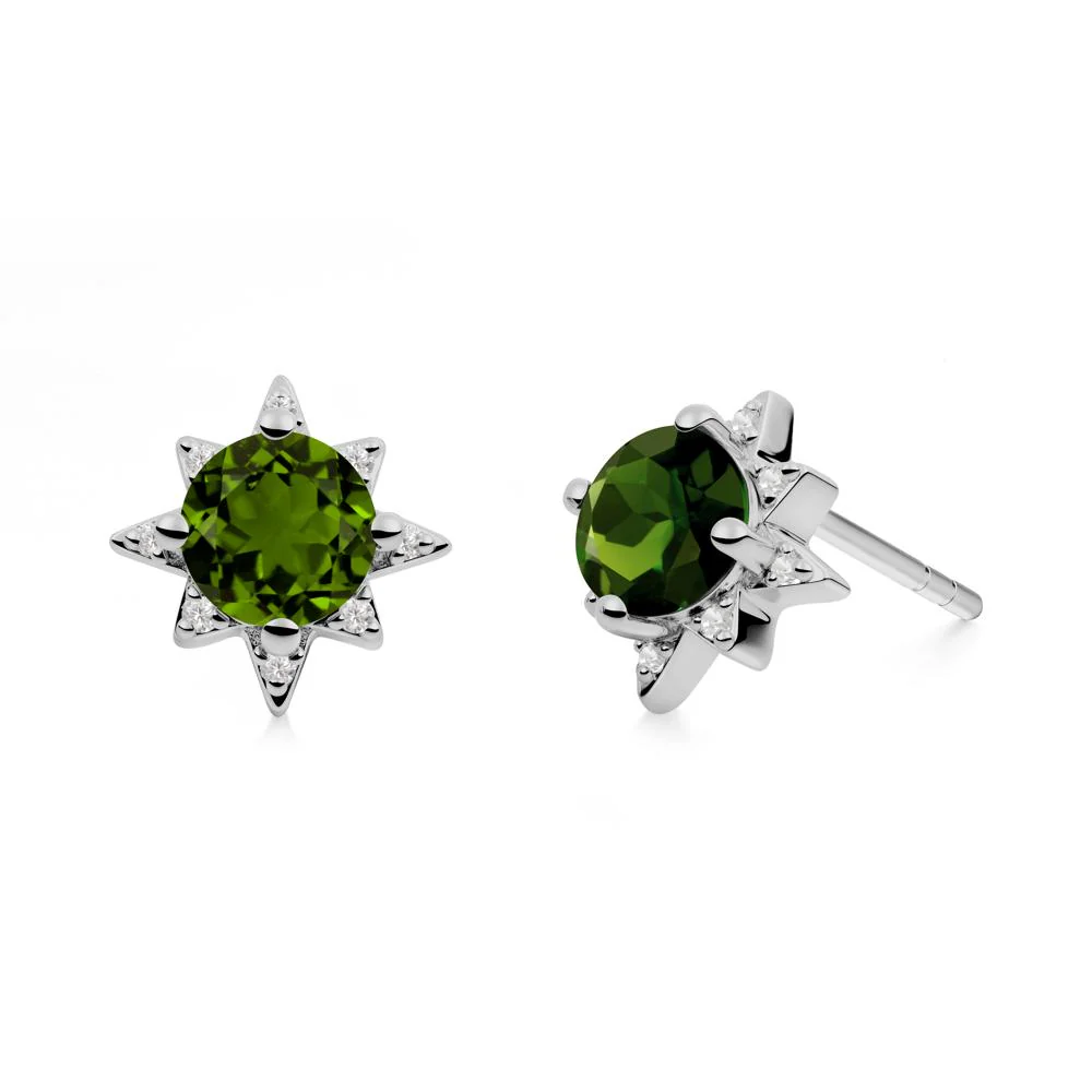 Round Diopside Sunburst Stud Earrings - Image 7