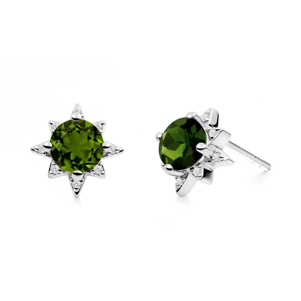 Round Diopside Sunburst Stud Earrings - Image 8