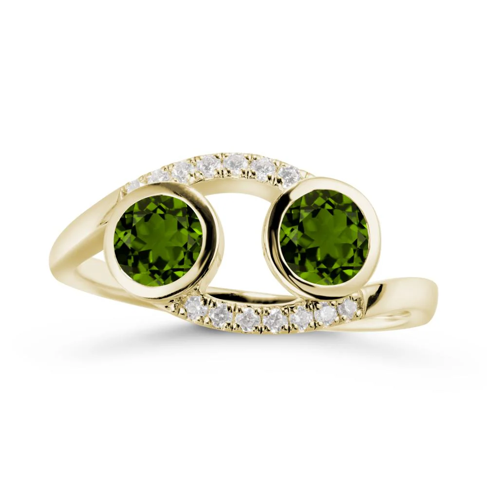 Round Diopside Two Stone Ring