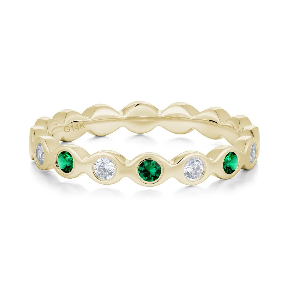Round Emerald and Cubic Zirconia Eternity Band Ring