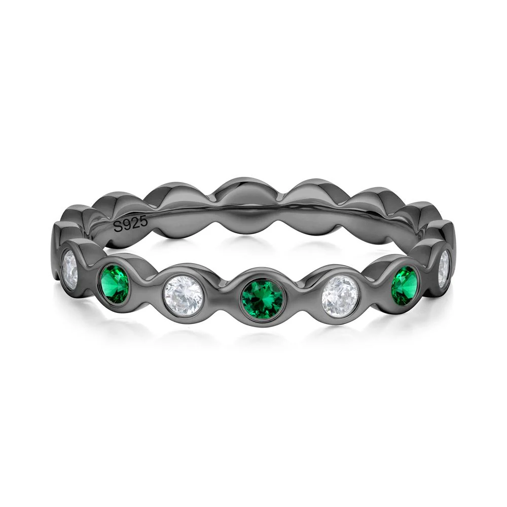 Round Emerald and Cubic Zirconia Eternity Band Ring - Image 4