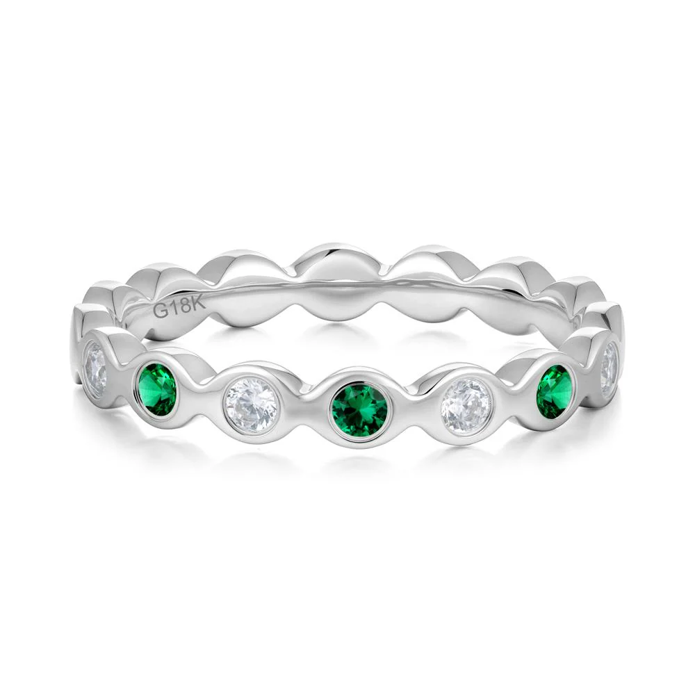 Round Emerald and Cubic Zirconia Eternity Band Ring - Image 6
