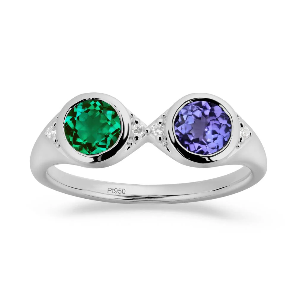 Round Emerald and Tanzanite Toi Et Moi Ring