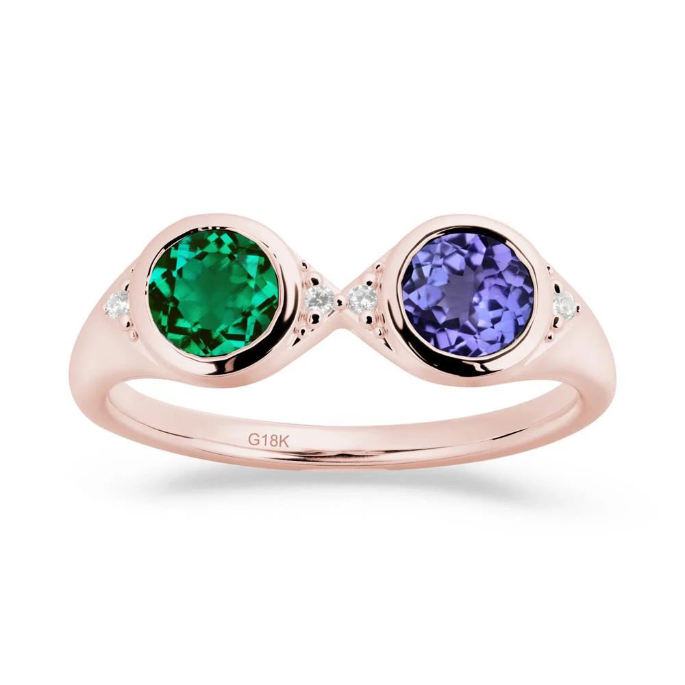 Round Emerald and Tanzanite Toi Et Moi Ring - Image 4