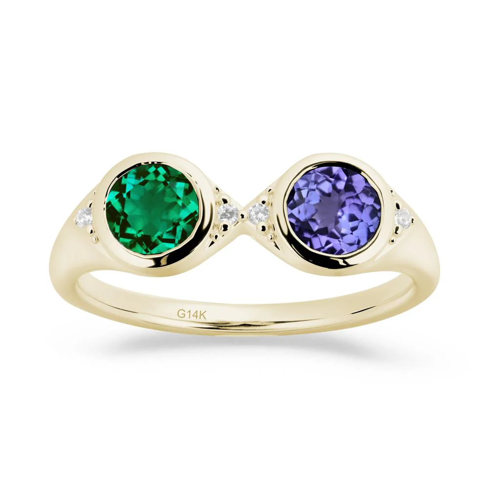 Round Emerald and Tanzanite Toi Et Moi Ring - Image 5