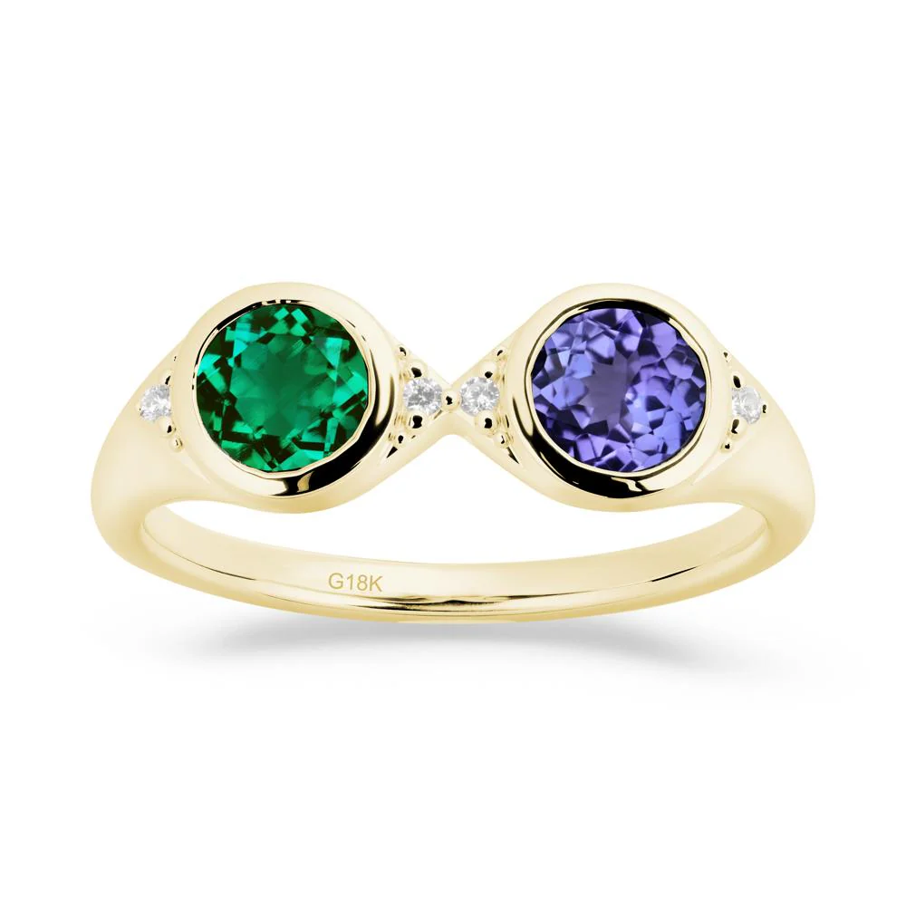 Round Emerald and Tanzanite Toi Et Moi Ring - Image 8