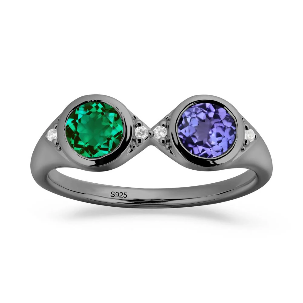 Round Emerald and Tanzanite Toi Et Moi Ring - Image 9