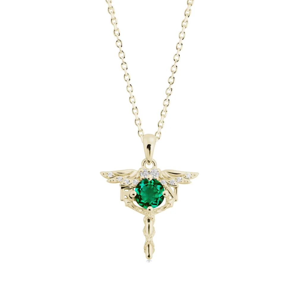 Round Emerald Caduceus Necklace
