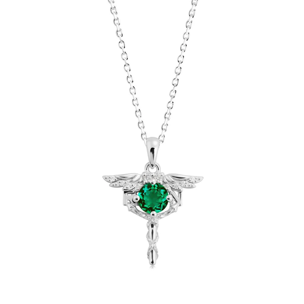 Round Emerald Caduceus Necklace - Image 2