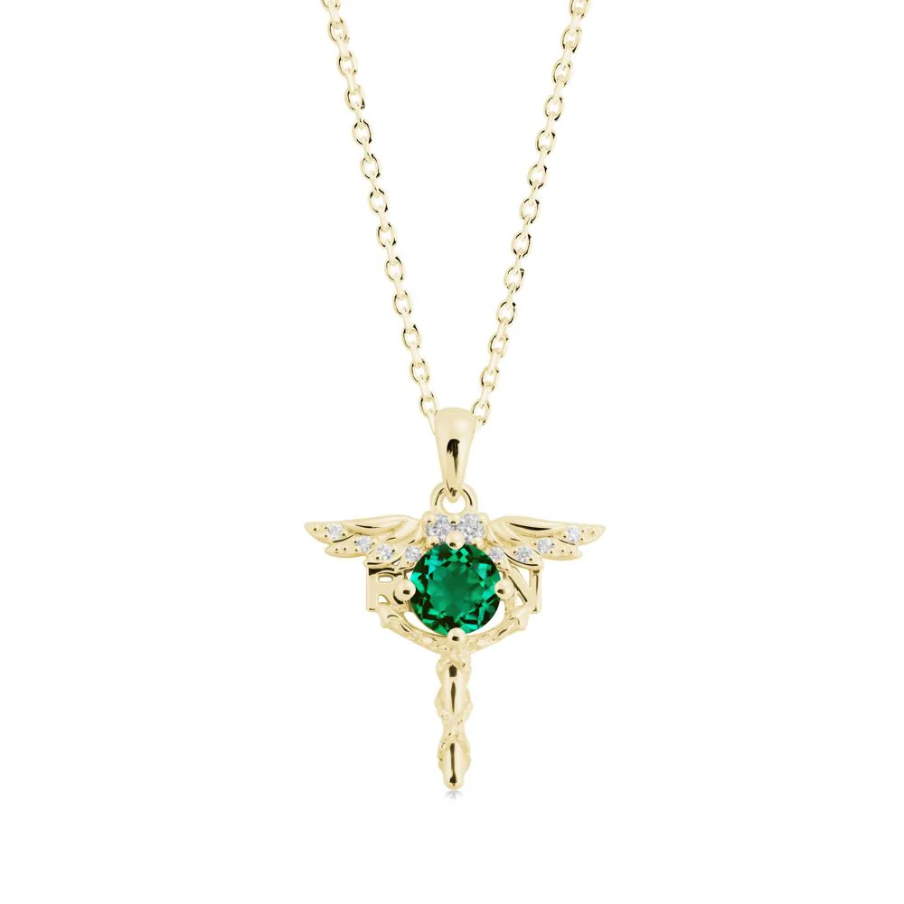 Round Emerald Caduceus Necklace - Image 4