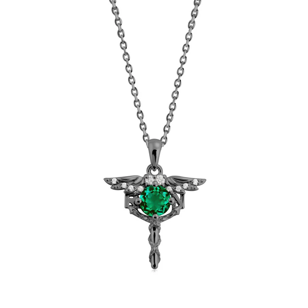 Round Emerald Caduceus Necklace - Image 6