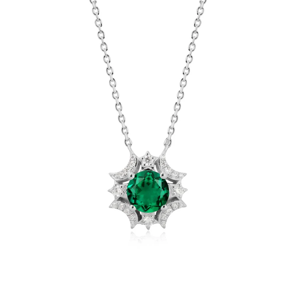 Round Emerald Celestial Star Pendant Necklace