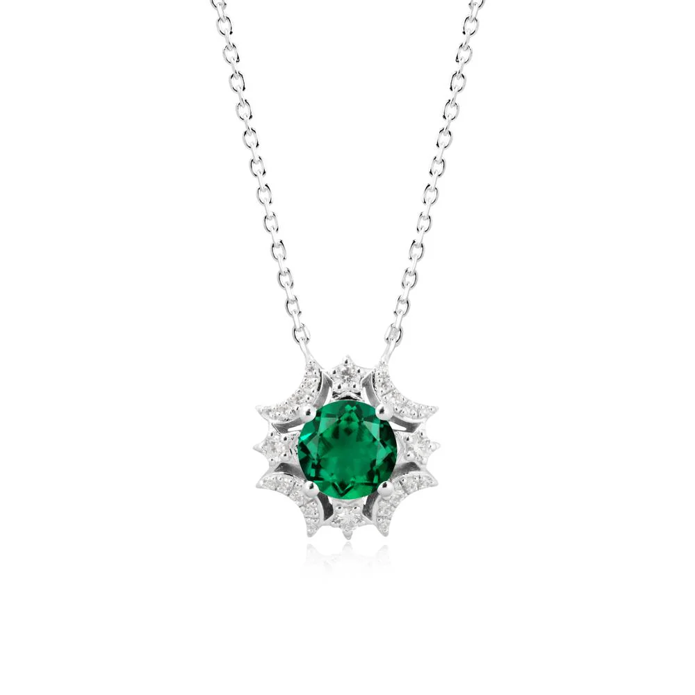 Round Emerald Celestial Star Pendant Necklace - Image 9