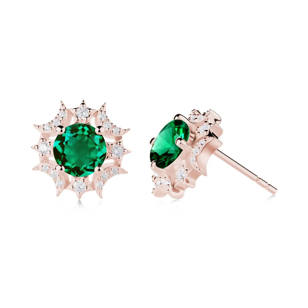 Round Emerald Celestial Star Stud Earrings - Image 7