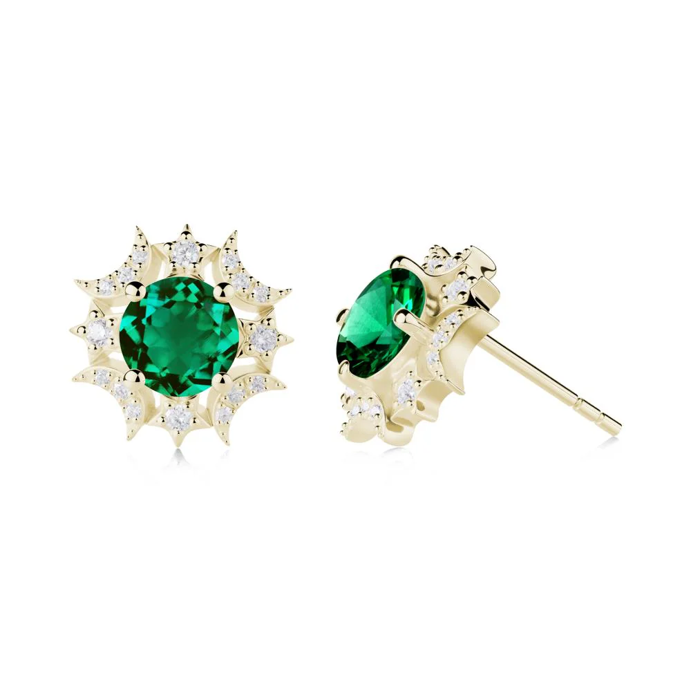Round Emerald Celestial Star Stud Earrings - Image 9