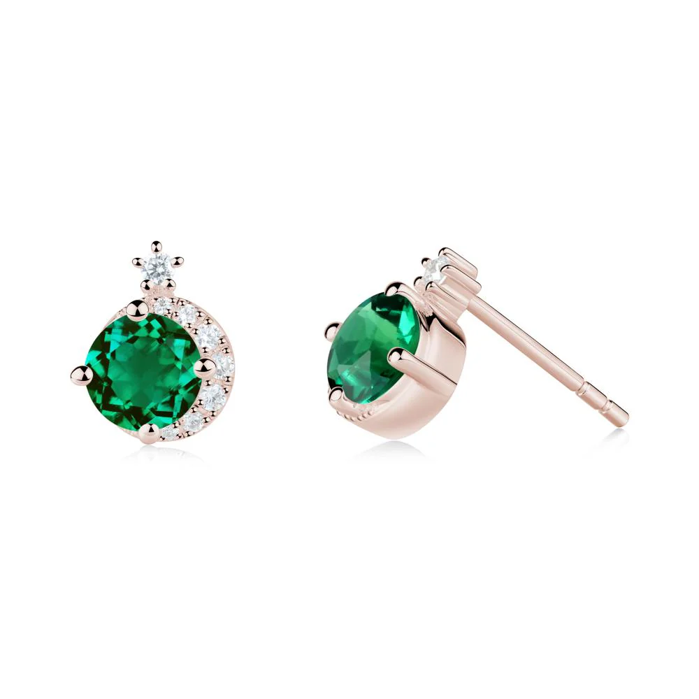 Round Emerald Crescent Stud Earrings - Image 2