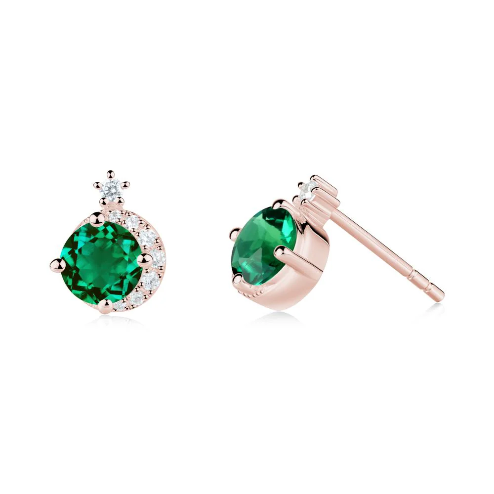 Round Emerald Crescent Stud Earrings - Image 5
