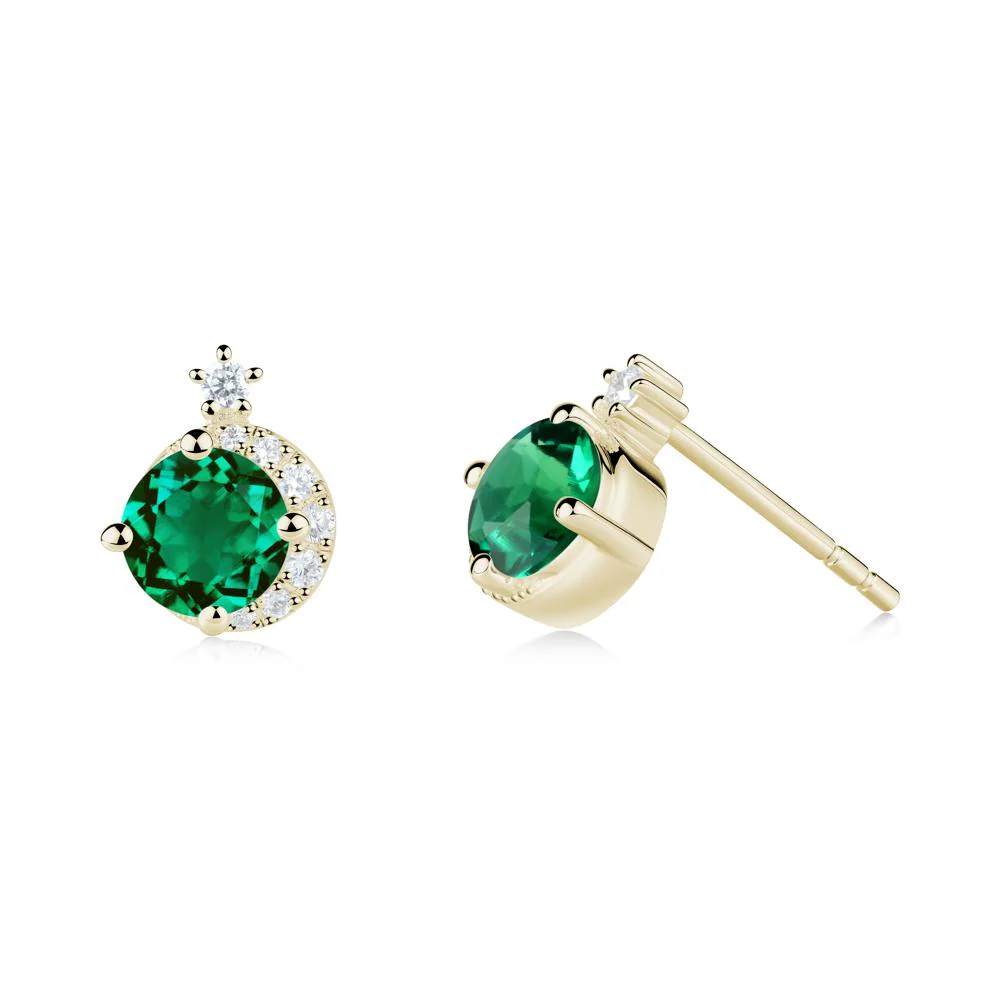 Round Emerald Crescent Stud Earrings - Image 7