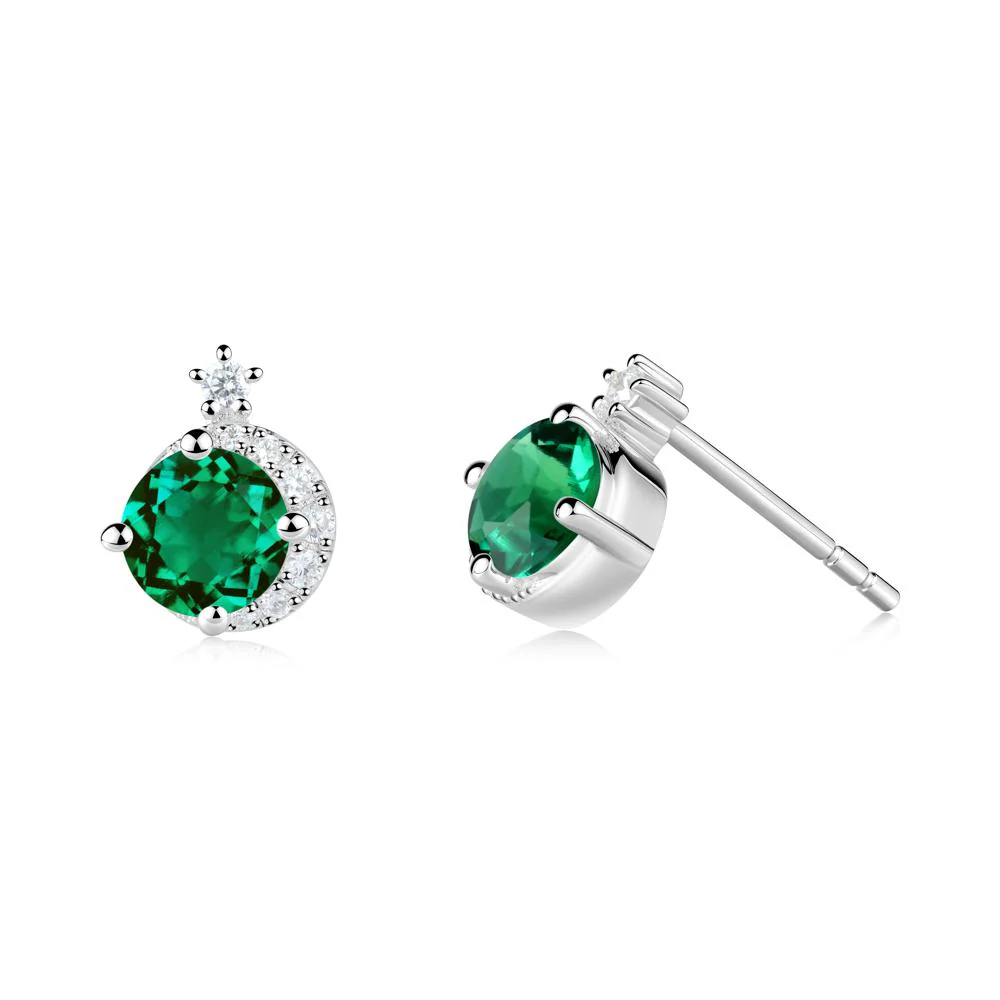 Round Emerald Crescent Stud Earrings - Image 8