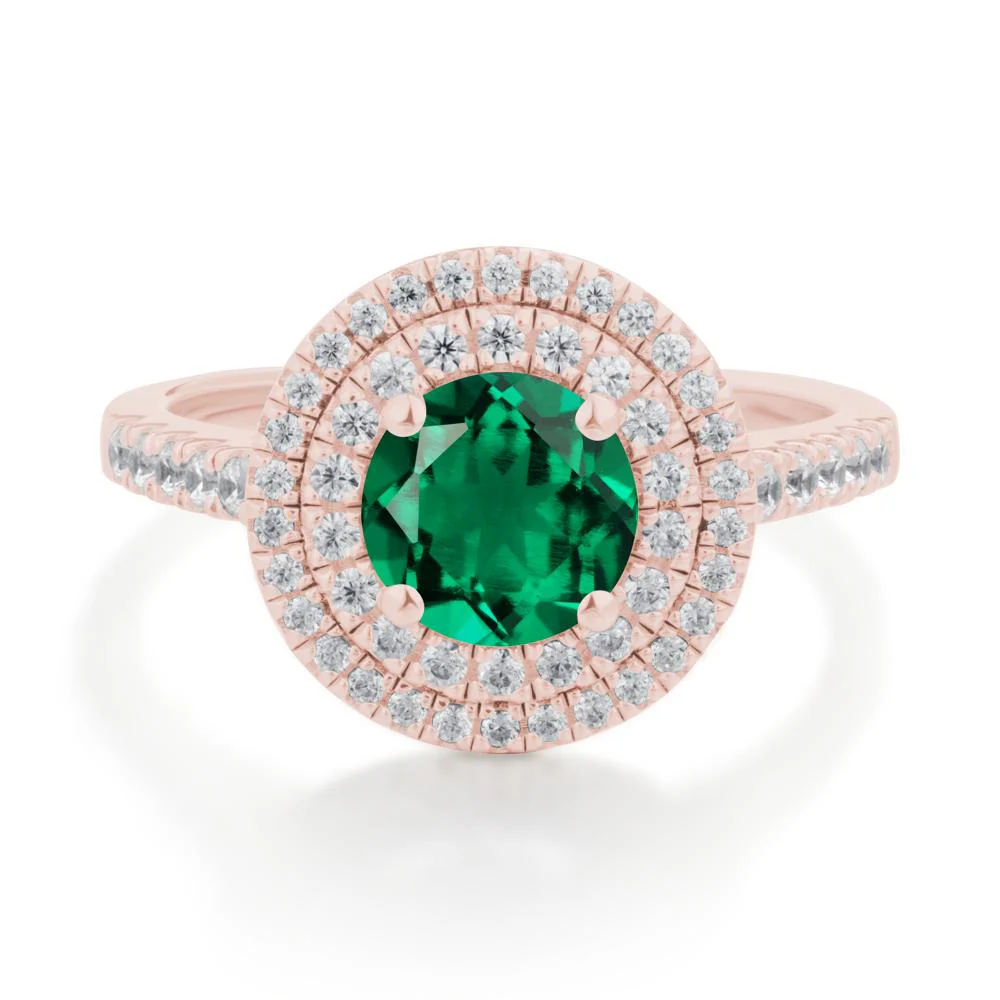 Round Emerald Double Halo Engagement Ring - Image 8