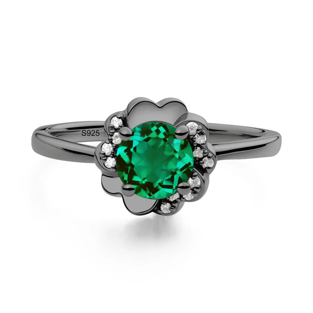 Round Emerald Floral Engagement Ring - Image 5
