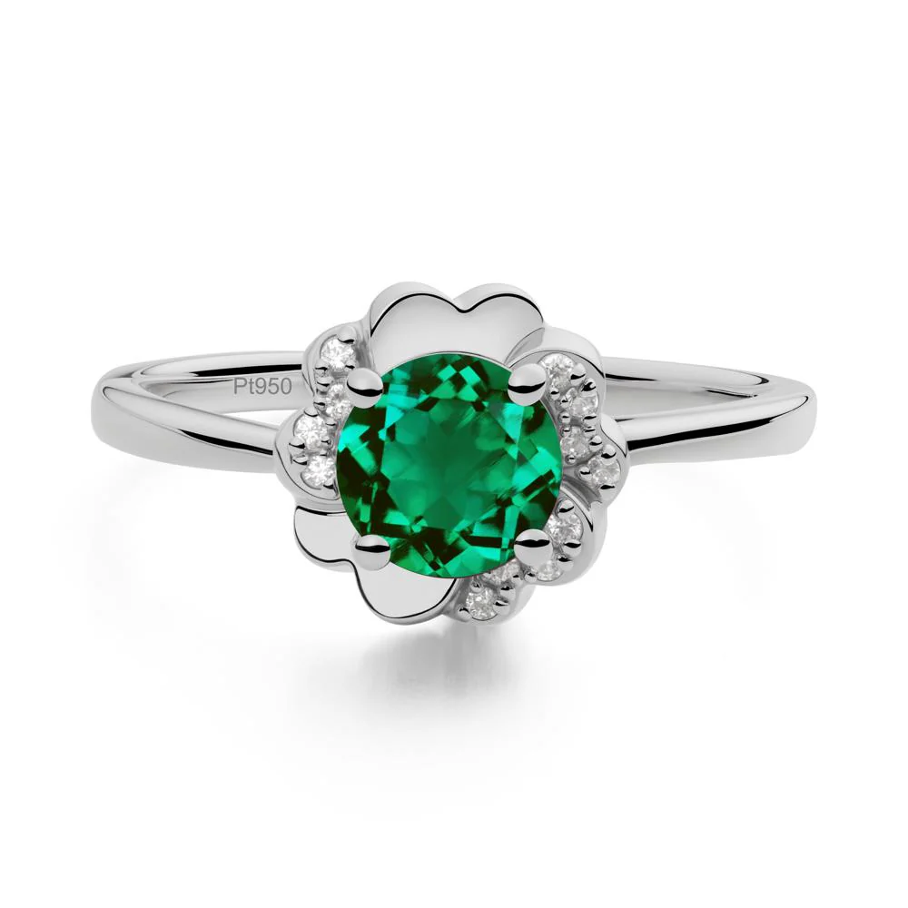 Round Emerald Floral Engagement Ring - Image 6
