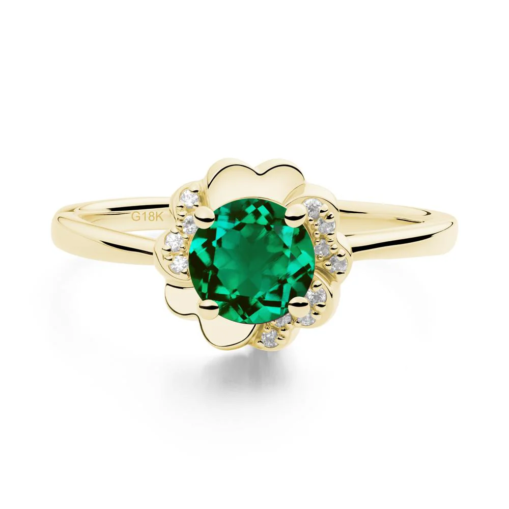 Round Emerald Floral Engagement Ring - Image 7