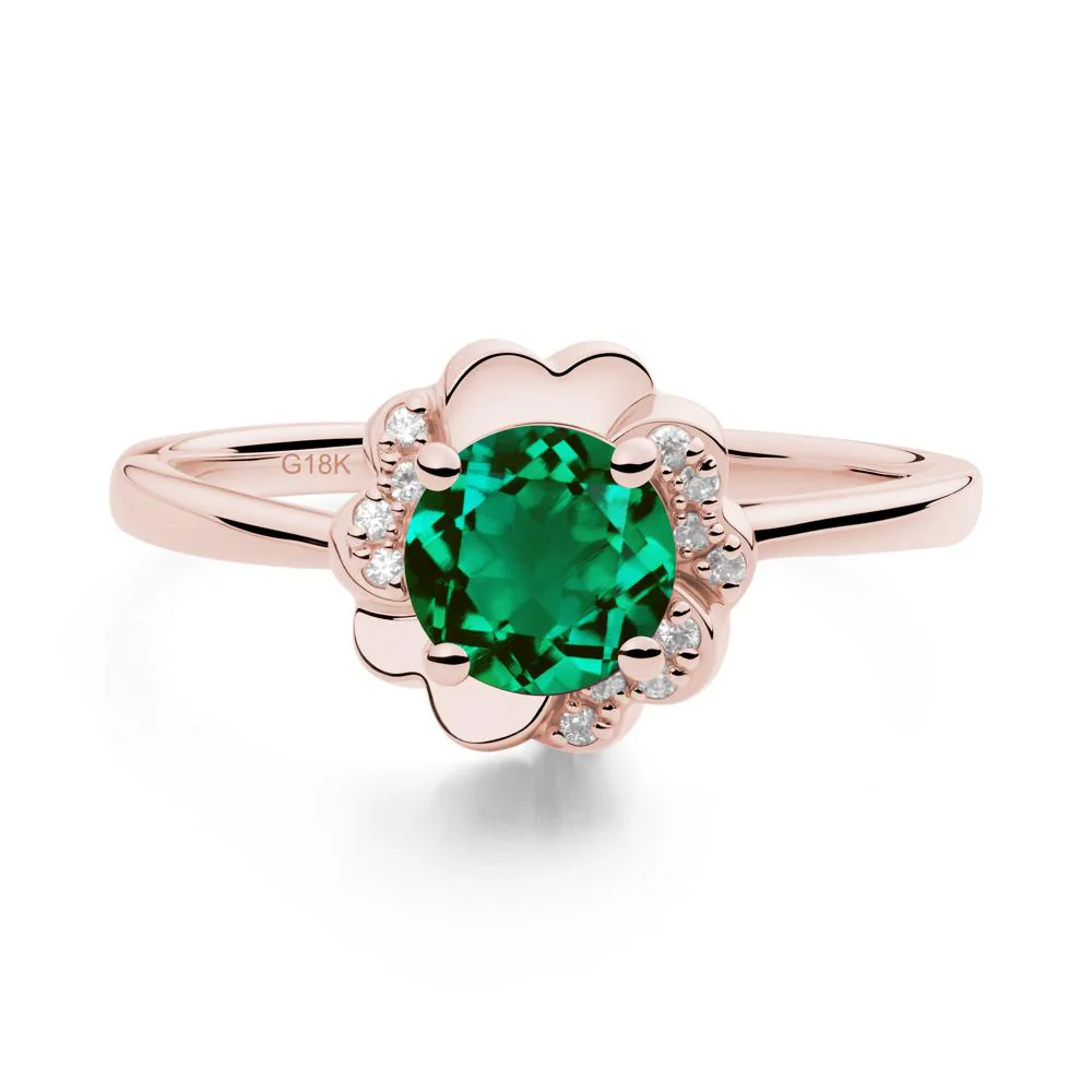 Round Emerald Floral Engagement Ring - Image 8
