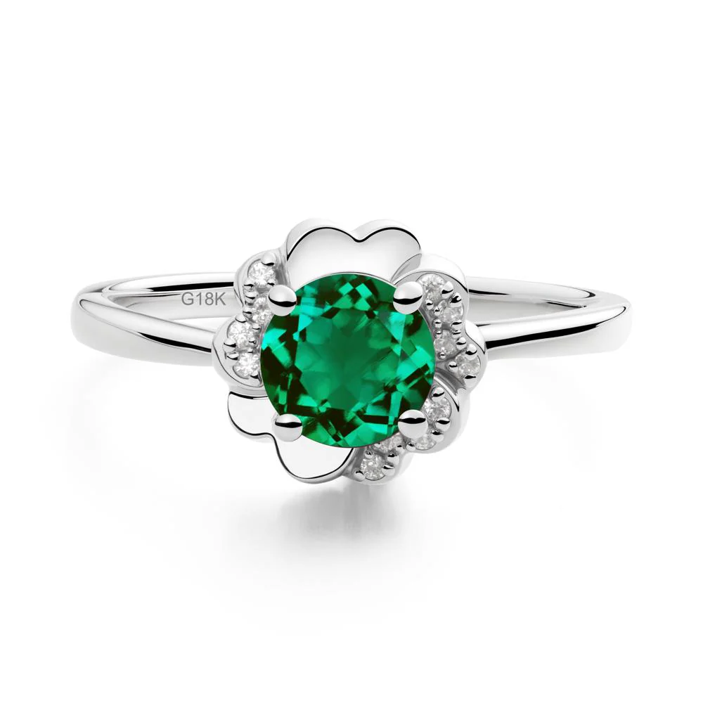 Round Emerald Floral Engagement Ring - Image 9