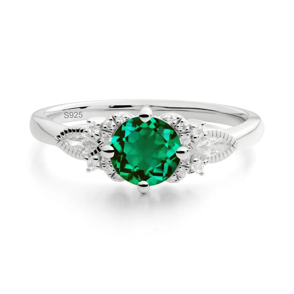 Round Emerald Floral Statement Ring