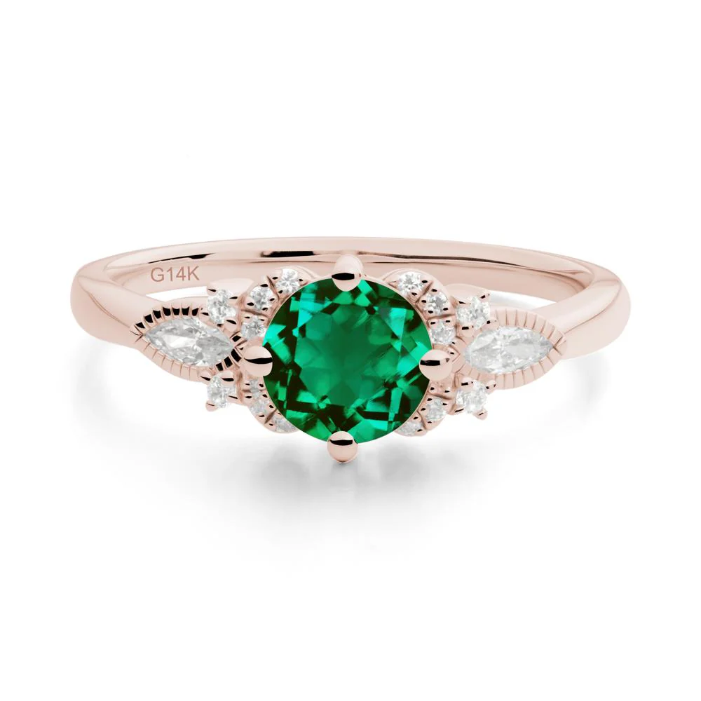 Round Emerald Floral Statement Ring - Image 4