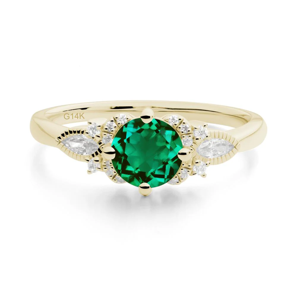 Round Emerald Floral Statement Ring - Image 5