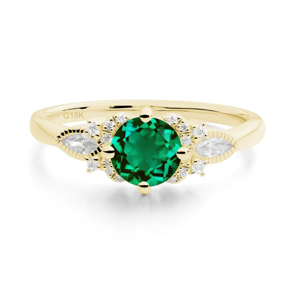 Round Emerald Floral Statement Ring - Image 9