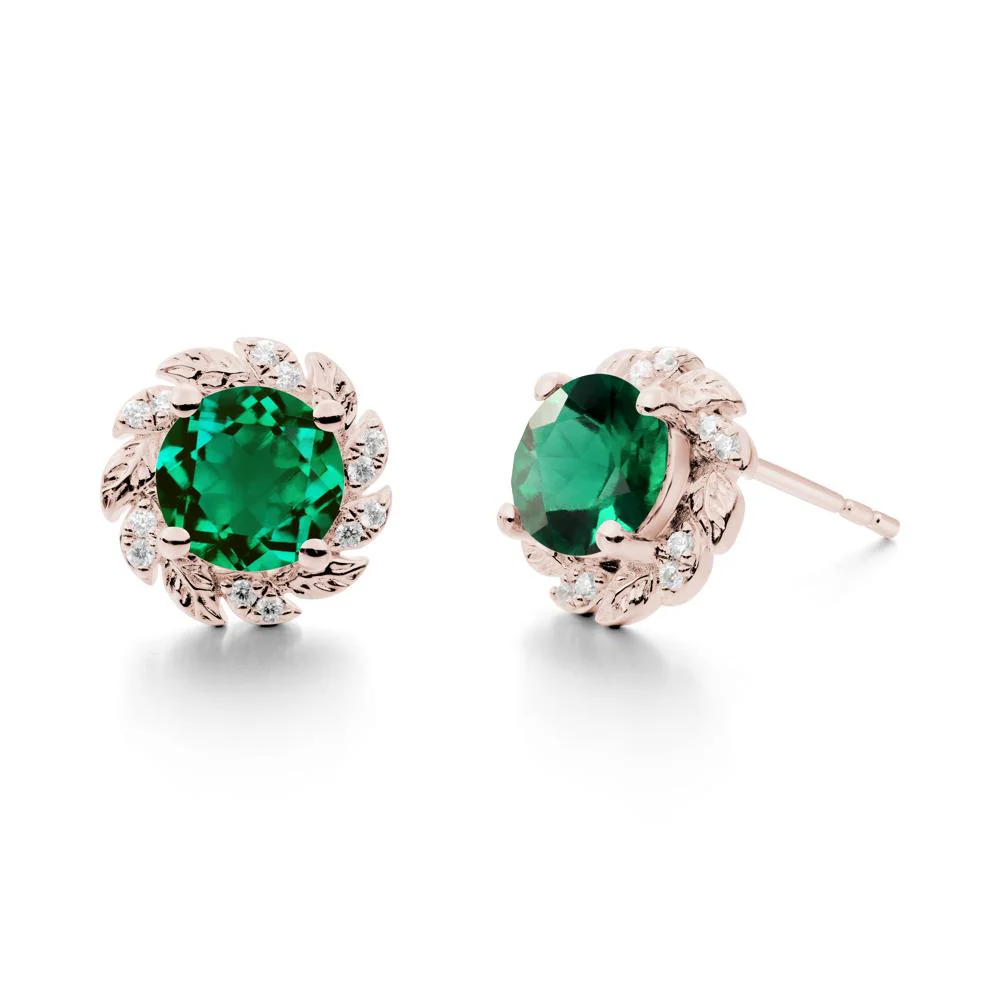 Round Emerald Flower Earrings
