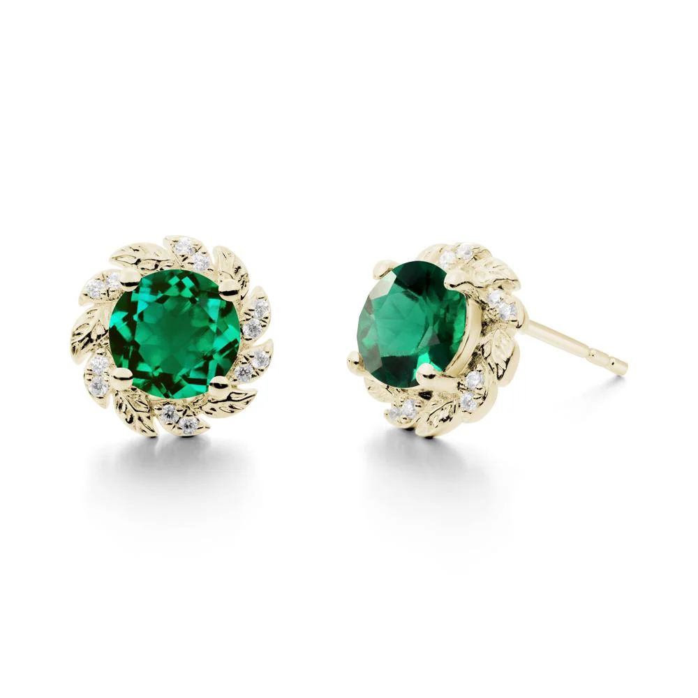 Round Emerald Flower Earrings - Image 4