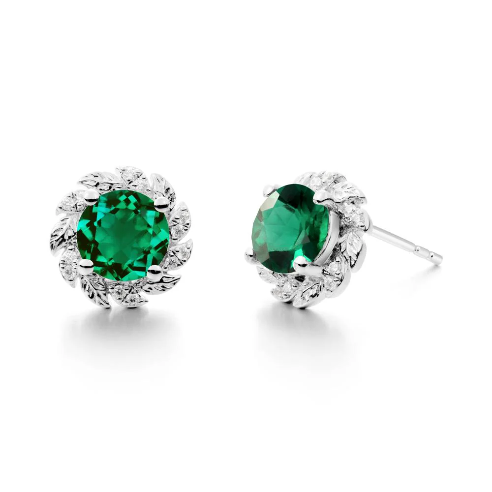 Round Emerald Flower Earrings - Image 6