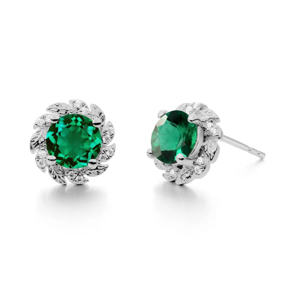 Round Emerald Flower Earrings - Image 7