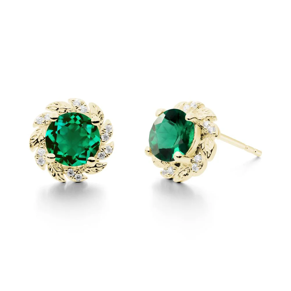 Round Emerald Flower Earrings - Image 8